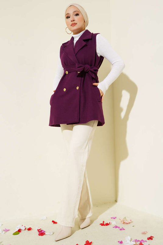 Zero Sleeve Belted Cashmere Vest Purple