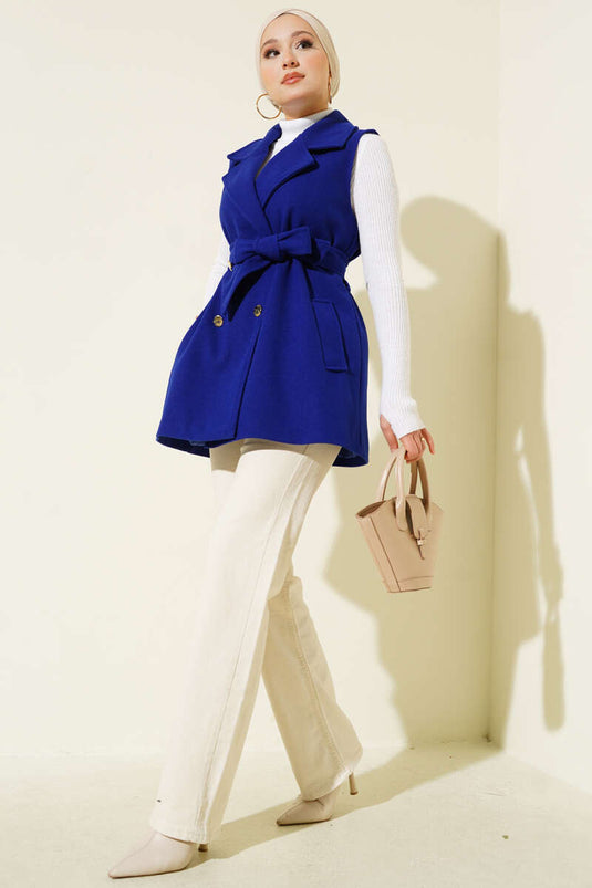 Zero Sleeve Belted Cashmere Vest in Saks