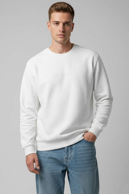 Sweat-shirt homme col rond blanc