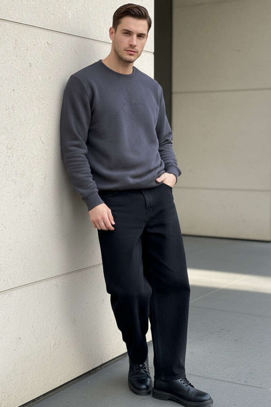 سويت شيرت رجالي برقبة دائرية رمادي داكن