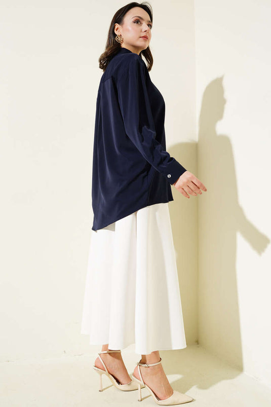 Chemise basique en mousseline bleu marine