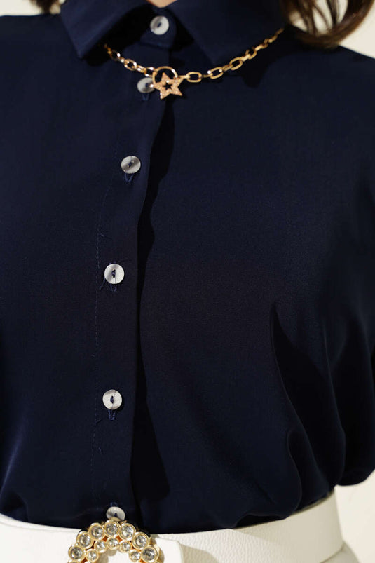 Chemise basique en mousseline bleu marine