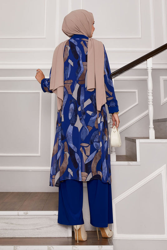 Chiffon Kimono Detailed Triple Combination Saxe