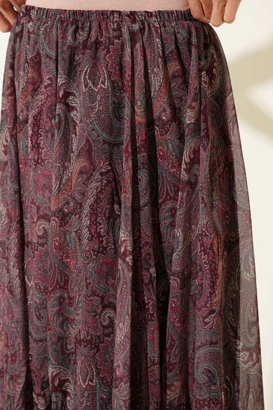 Chiffon Paisley Pattern Skirt Burgundy