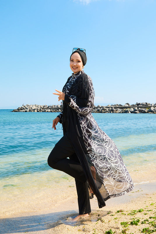 Maillot de bain hijab paréo en mousseline à taille ajustable -183