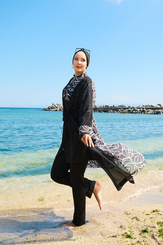 Maillot de bain hijab paréo en mousseline à taille ajustable -183