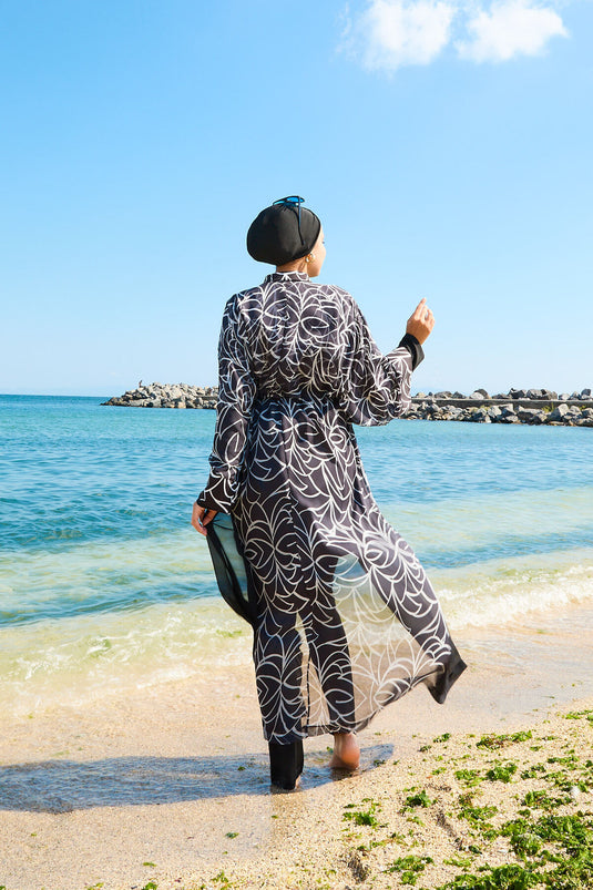 Maillot de bain hijab paréo en mousseline à taille ajustable -183