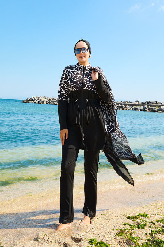 Maillot de bain hijab paréo en mousseline à taille ajustable -183