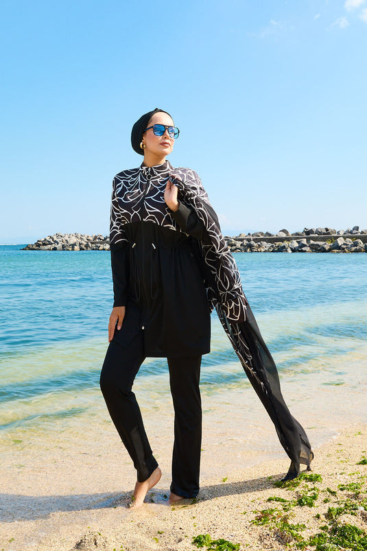 Maillot de bain hijab paréo en mousseline à taille ajustable -183