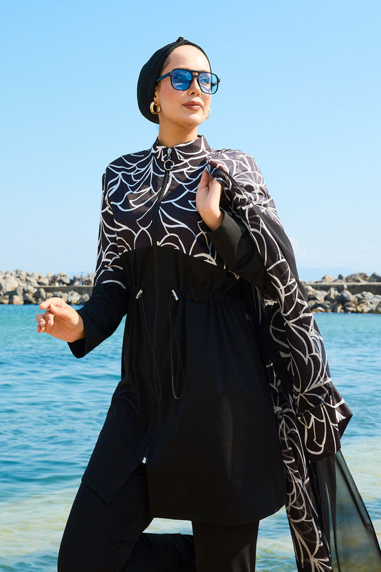 Maillot de bain hijab paréo en mousseline à taille ajustable -183