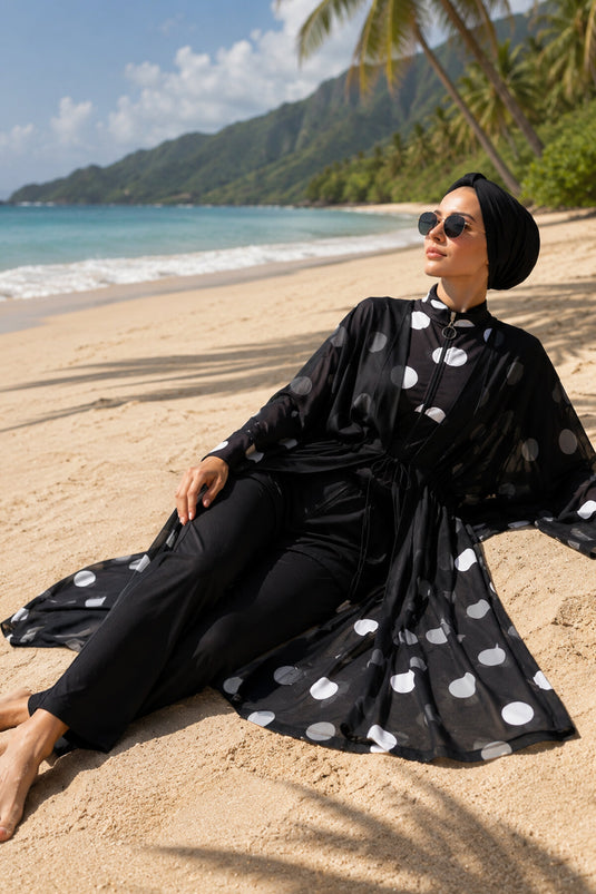 Chiffon Pareo Mit Verstellbarem Bund Und Modischer Badeanzug Mit Punkten