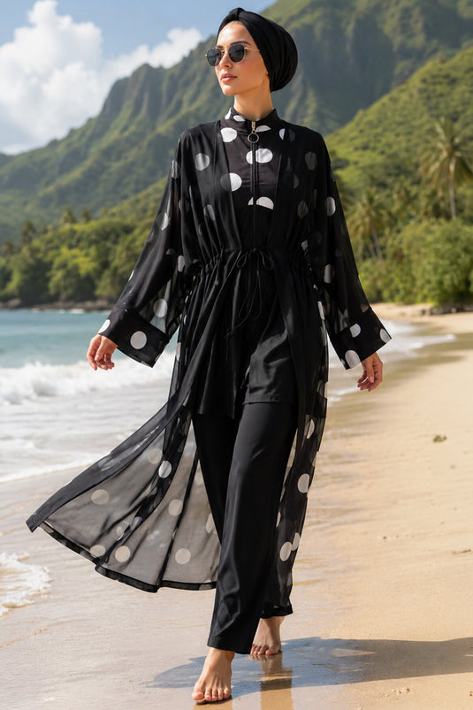 Chiffon Pareo Mit Verstellbarem Bund Und Modischer Badeanzug Mit Punkten