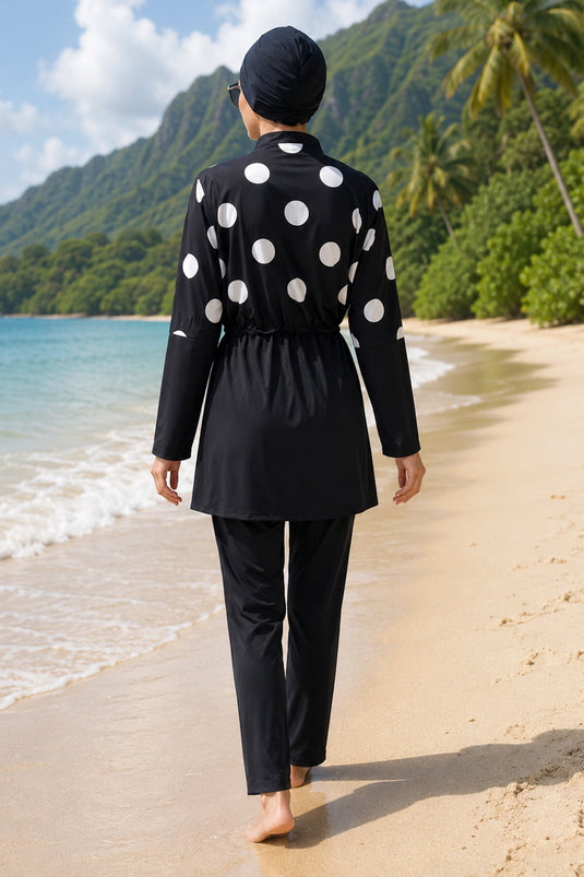Chiffon Pareo Mit Verstellbarem Bund Und Modischer Badeanzug Mit Punkten