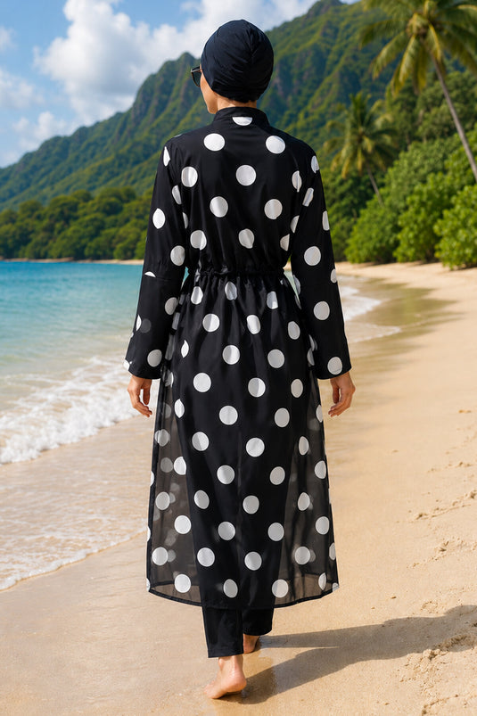 Chiffon Pareo Mit Verstellbarem Bund Und Modischer Badeanzug Mit Punkten