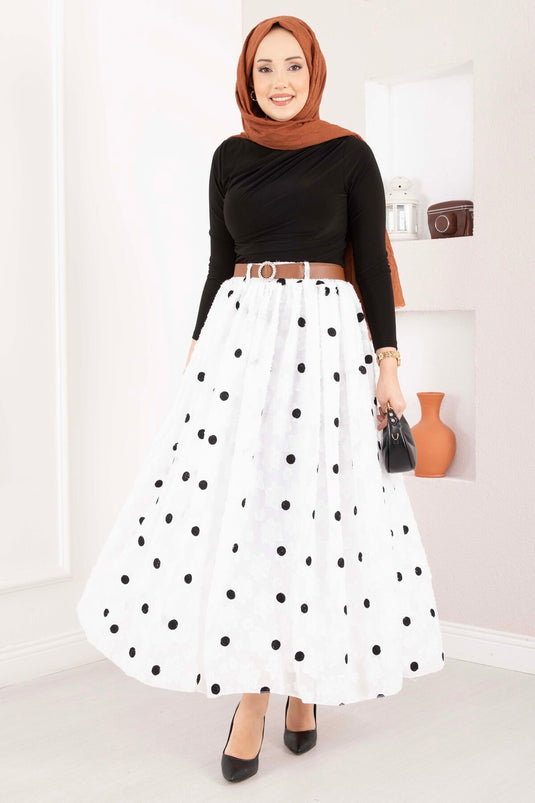 Chiffon Polka Dot Balloon Skirt White