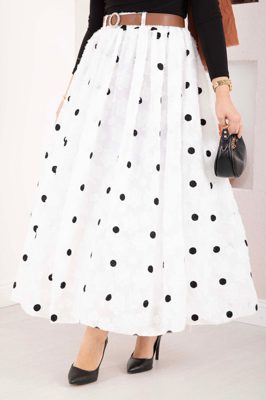 Chiffon Polka Dot Balloon Skirt White