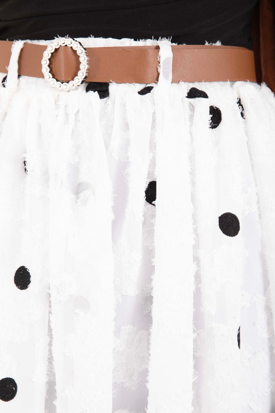 Şifon Puantiyeli Balon Etek Beyaz