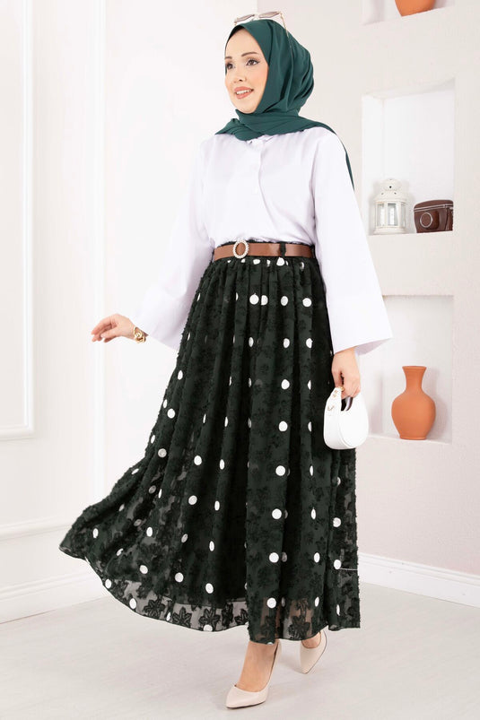 Chiffon Polka Dot Balloon Skirt Emerald