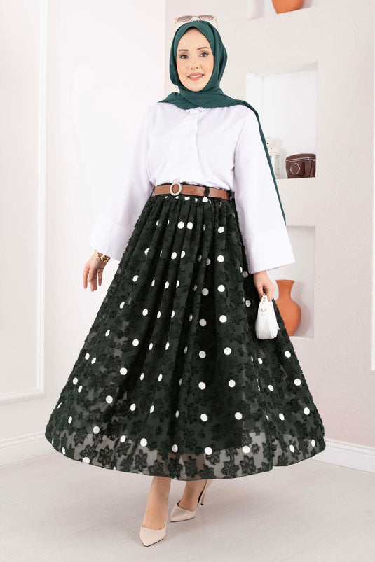 Jupe bouffante en mousseline à pois émeraude