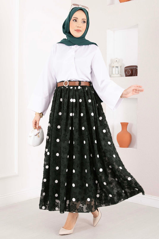 Jupe bouffante en mousseline à pois émeraude