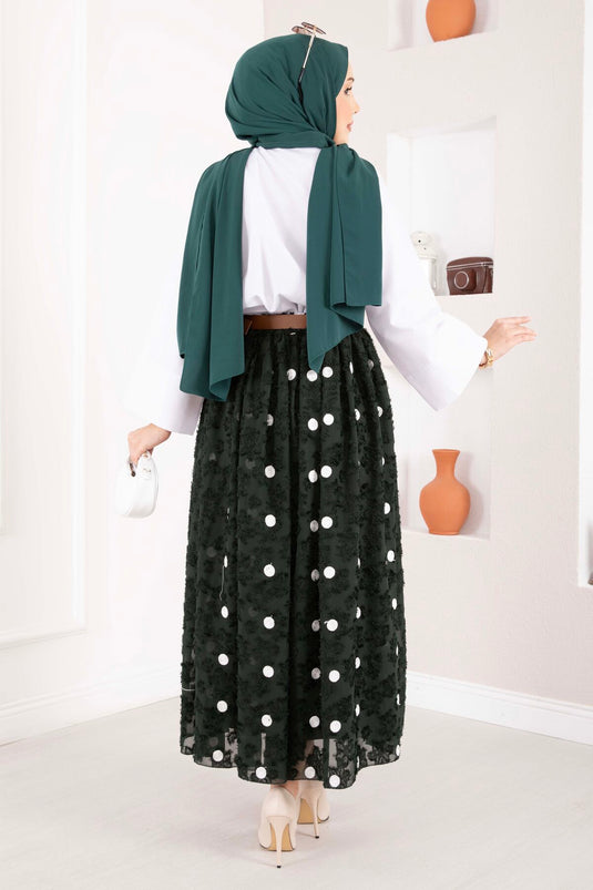 Jupe bouffante en mousseline à pois émeraude