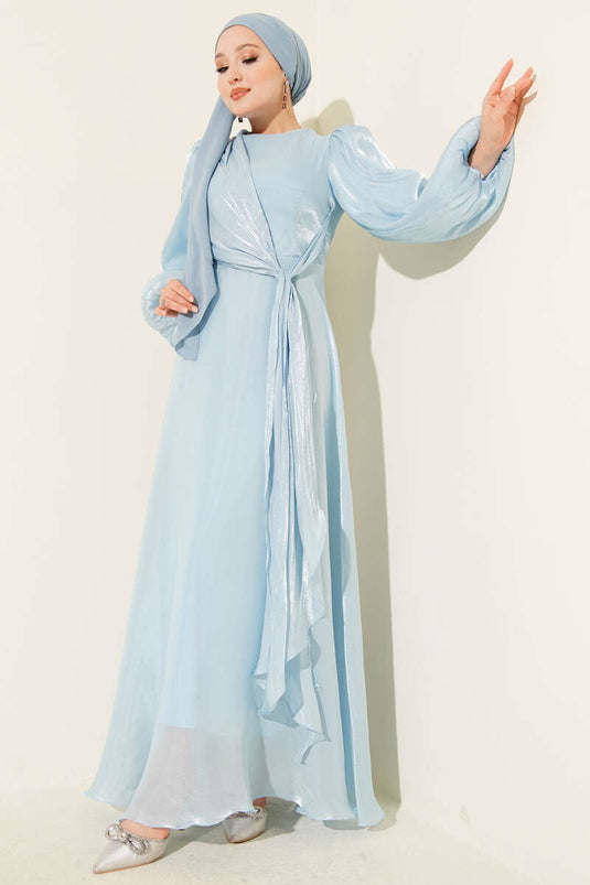 Chiffon avondjurk met strik aan de zijkant, babyblauw