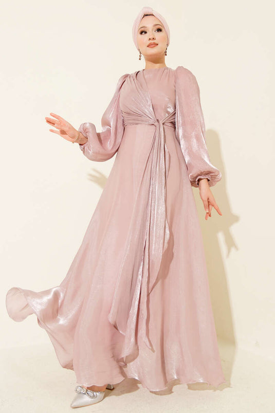 Abito da sera in chiffon con lacci laterali, rosa antico