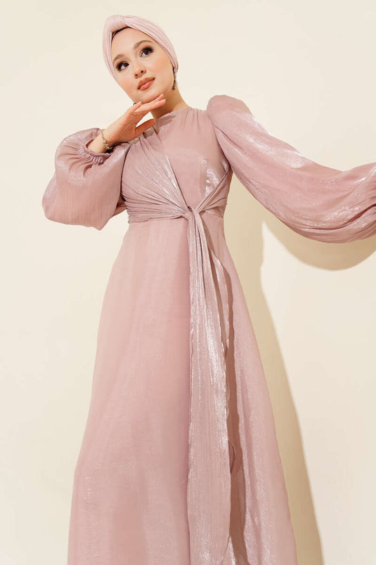 Chiffon Side-Tie Evening Dress in Dusty Rose