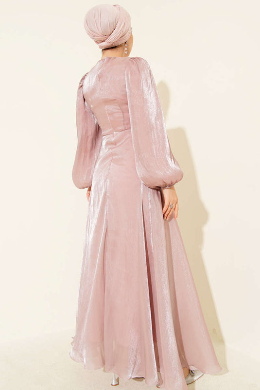 Chiffon Side-Tie Evening Dress in Dusty Rose