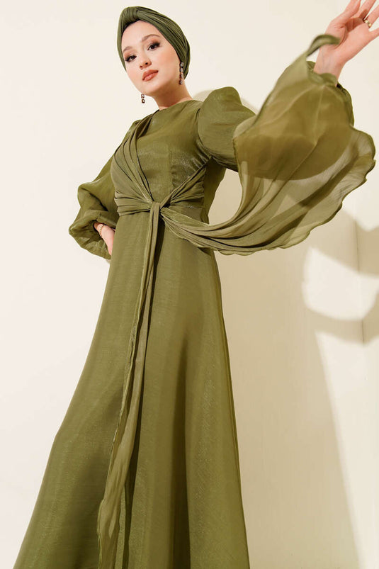 Chiffon Side-tie Evening Dress Khaki