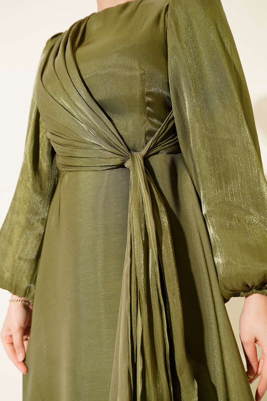 Chiffon Side-tie Evening Dress Khaki