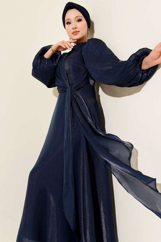 Chiffon Side-Tied Evening Dress Navy