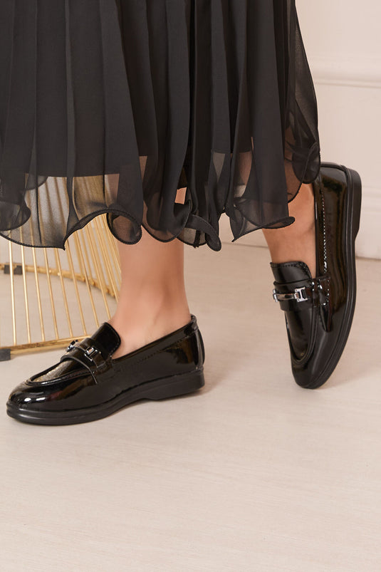 Mocassins classiques élégants à boucle en métal noirs