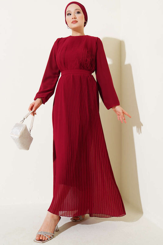 Abito in chiffon plissettato bordeaux