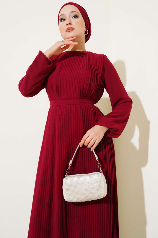 Abito in chiffon plissettato bordeaux
