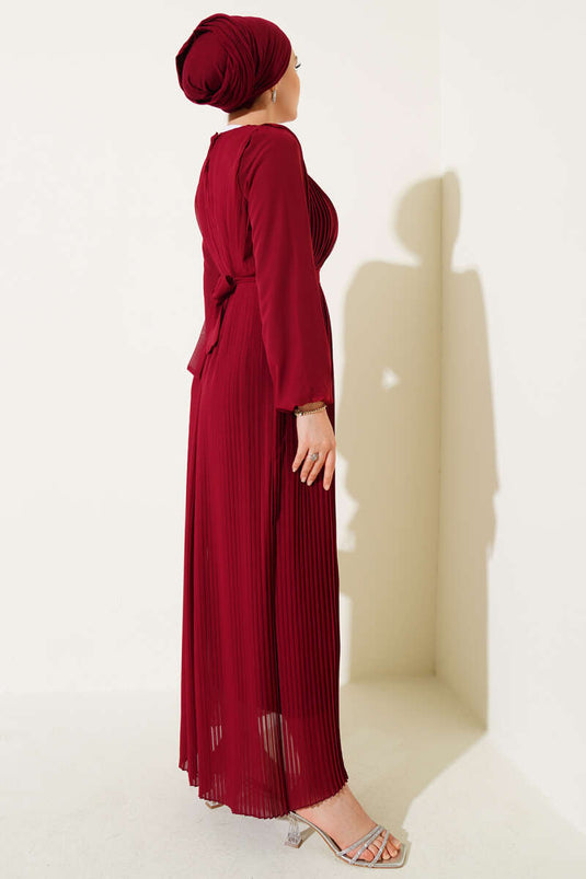 Abito in chiffon plissettato bordeaux