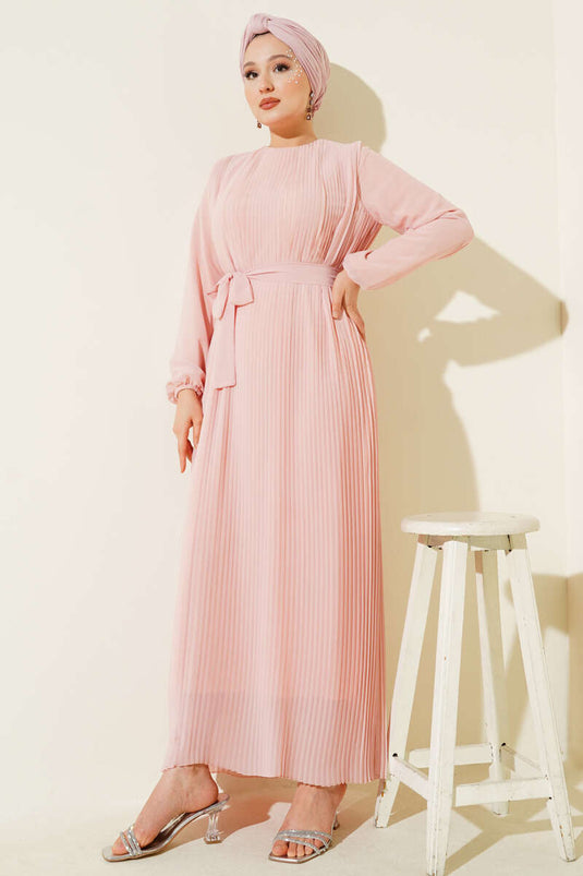 Geplooide chiffon jurk poeder