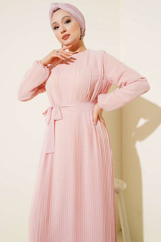 Geplooide chiffon jurk poeder