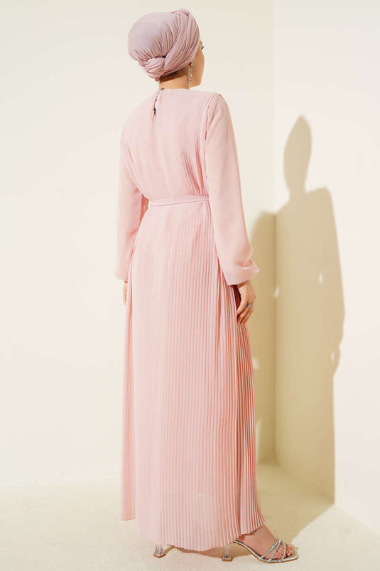 Geplooide chiffon jurk poeder