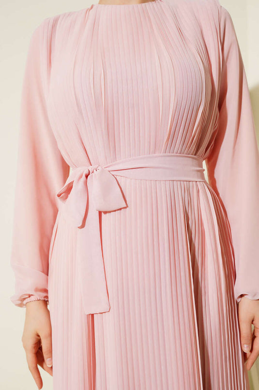 Geplooide chiffon jurk poeder