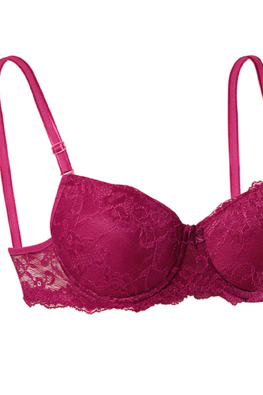 Silicone Padded Lace Bra Burgundy
