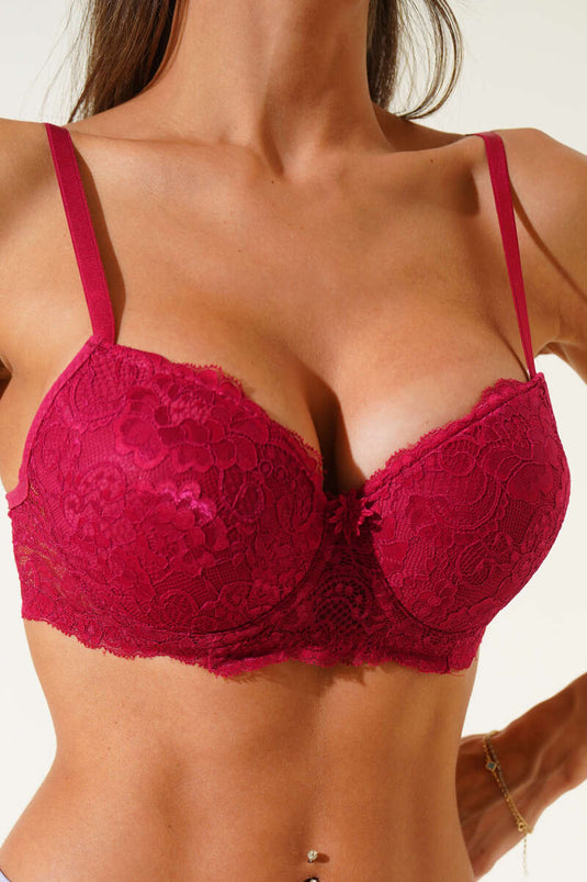 Silicone Padded Lace Bra Burgundy