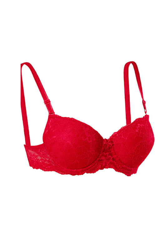 Silicone Padded Lace Bra Red
