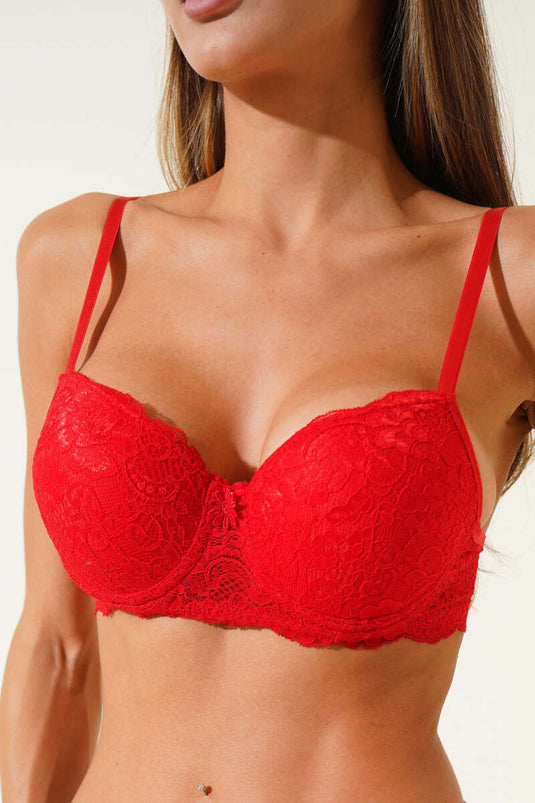 Silikonlu Destekli Dantelli Sütyen Kırmızı