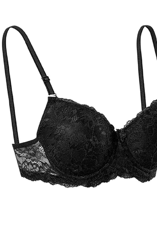 Silicone Padded Lace Bra Black