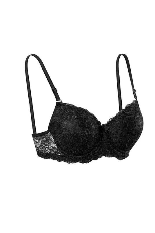 Silicone Padded Lace Bra Black