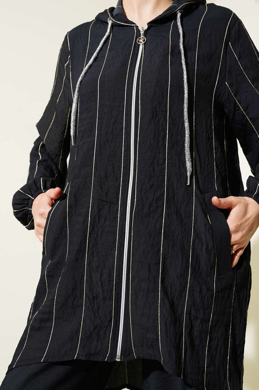 Glitter Striped Hooded Two Piece Set Black