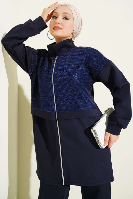 Sim Detail Zweiteiliges Scuba-Set mit Reißverschluss, Marineblau