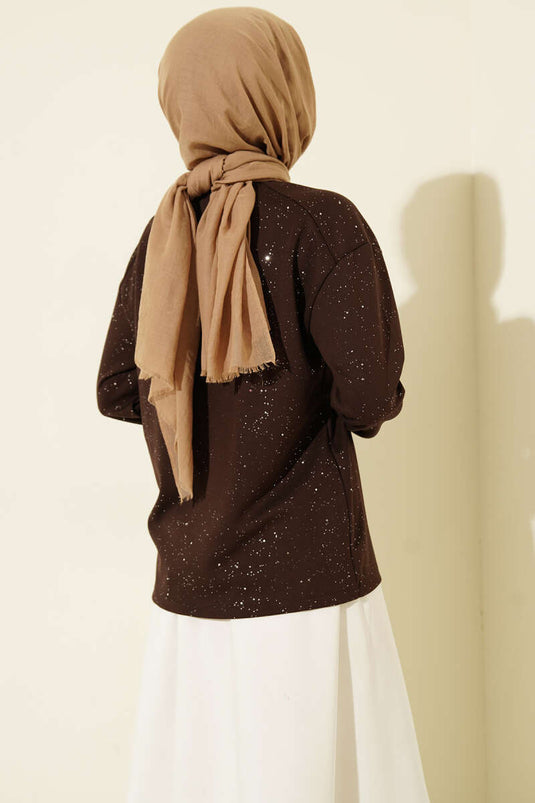 Glitter Detail Lace Blouse Brown