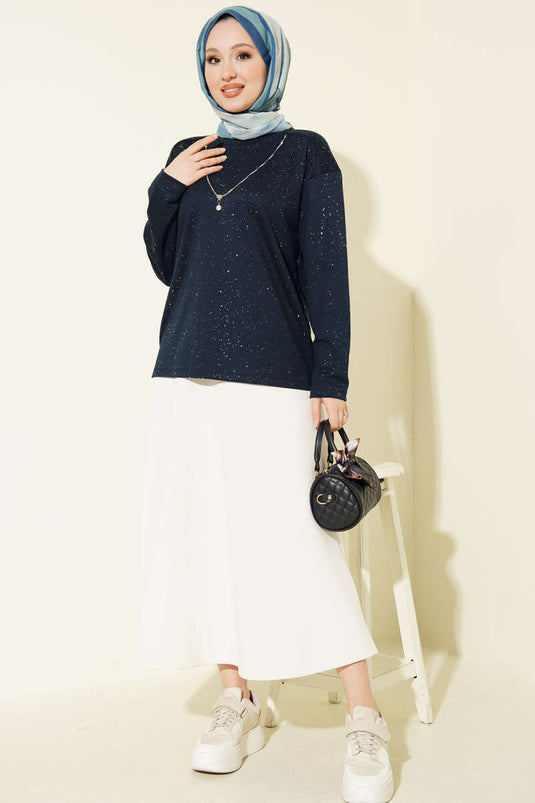 Slim Detail Lozenge Blouse Navy Blue